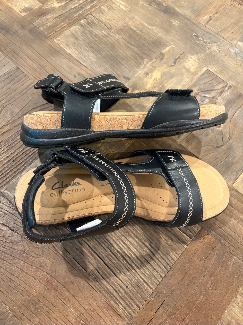 Clarks Collection Roseville Mae Black Leather Comfort Sandals Size 10